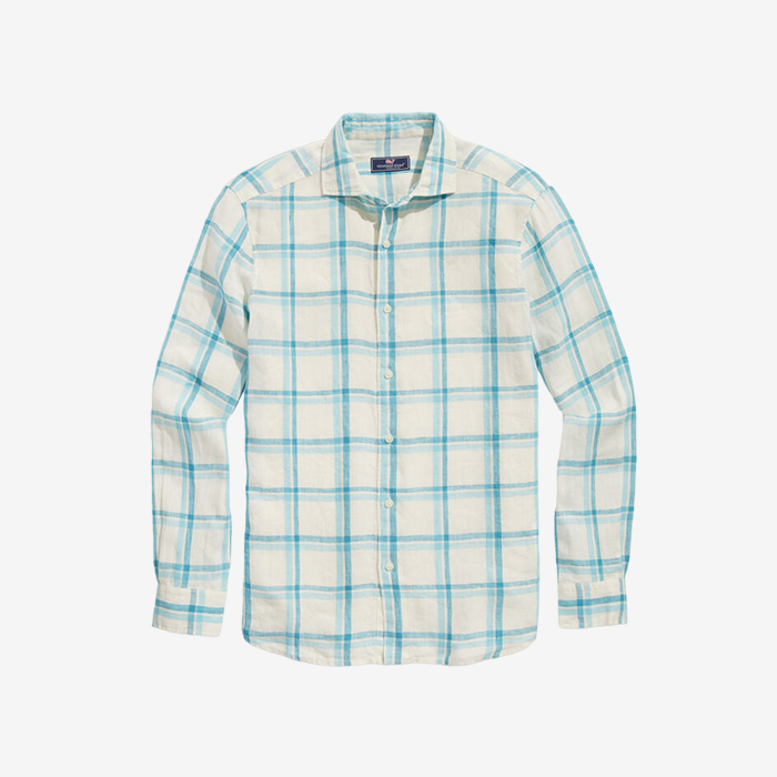 Camisa M/L Linen Plaid Spread Collar Shirt
