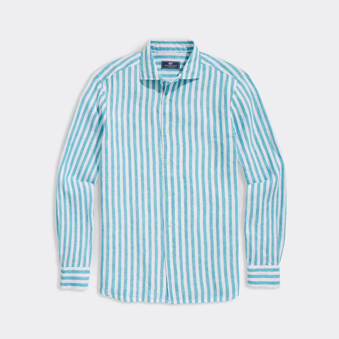 Camisa M/L Linen Stripe Spread Collar Shirt
