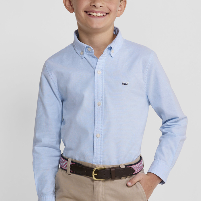 Camisa M/L - Boys Solid Oxford Whale Shirt Ocean Breeze