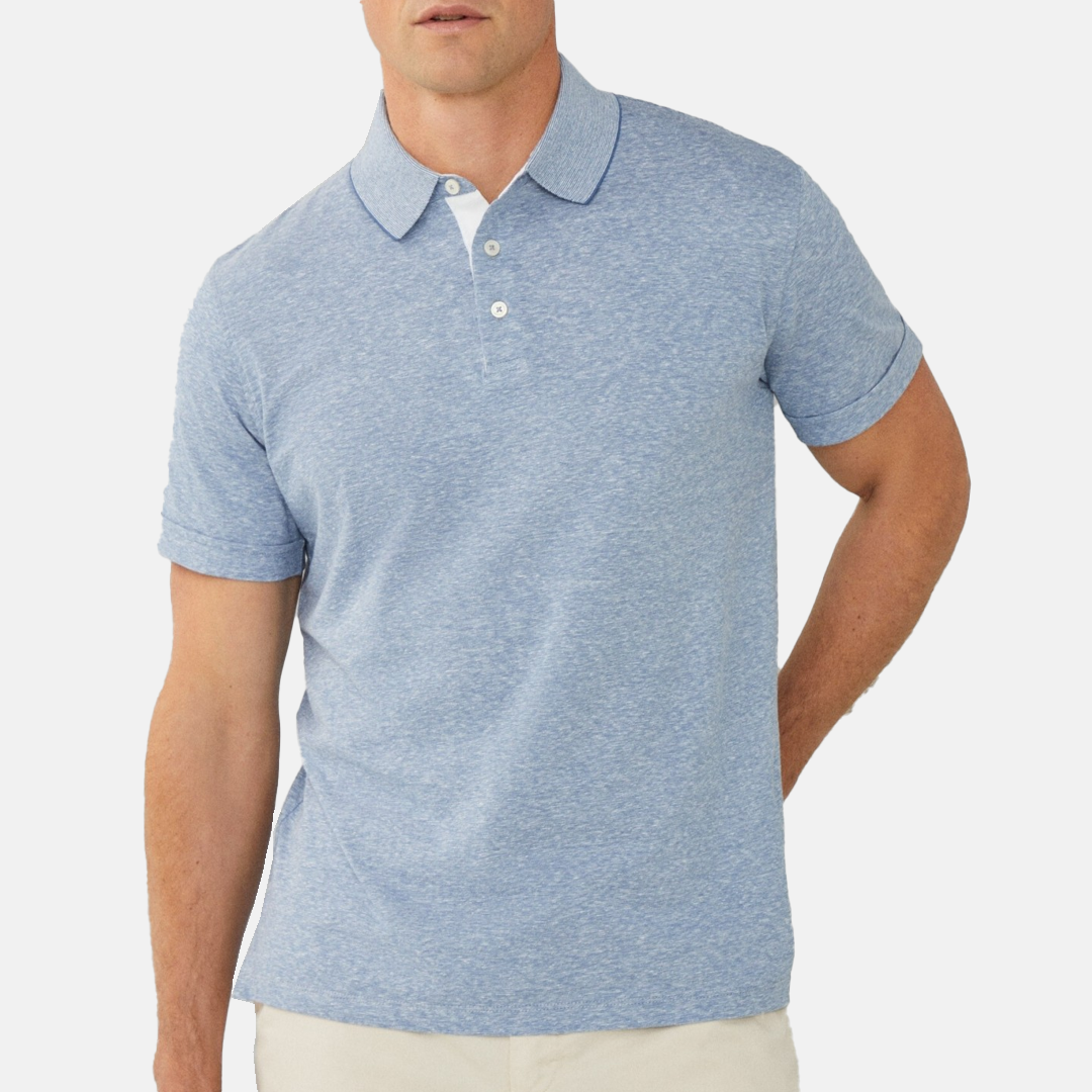 Camisa M/C Hackett Cotton Linen Filafil Polo Chambray Blue