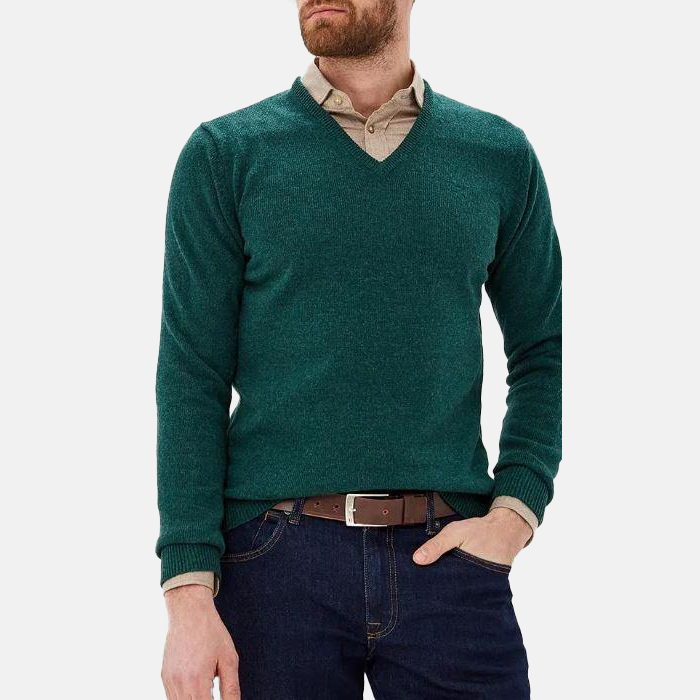 Sueter Hackett - Lambswool F/S V-Neck Jersey Green