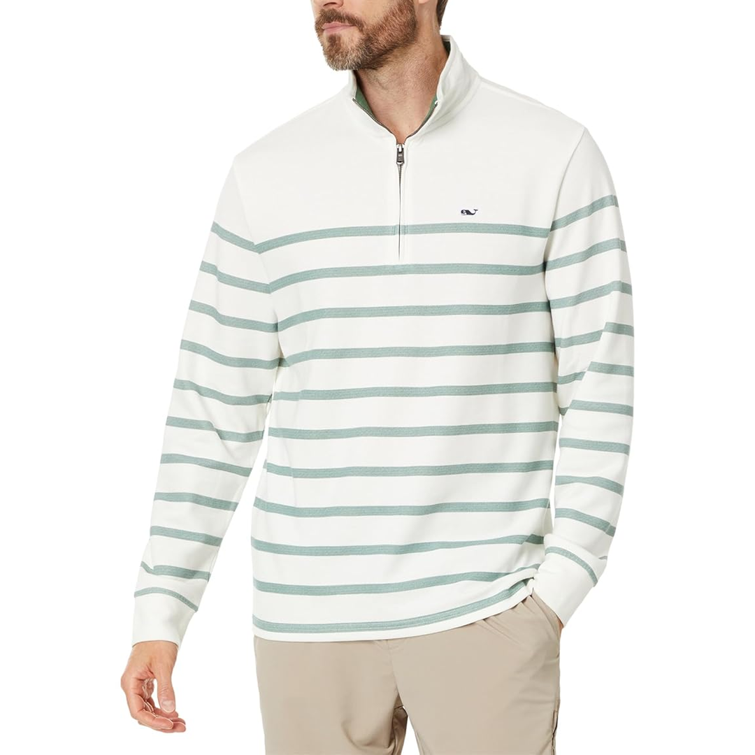 Sueter Breton Stripe SaltWtr Qtr-Zip Loden Frost
