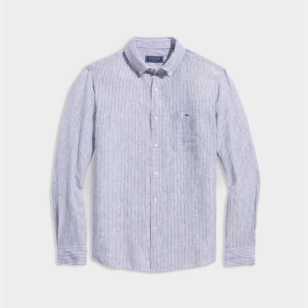 Camisa Vineyard Vines Linen Stripe Shirt Navy
