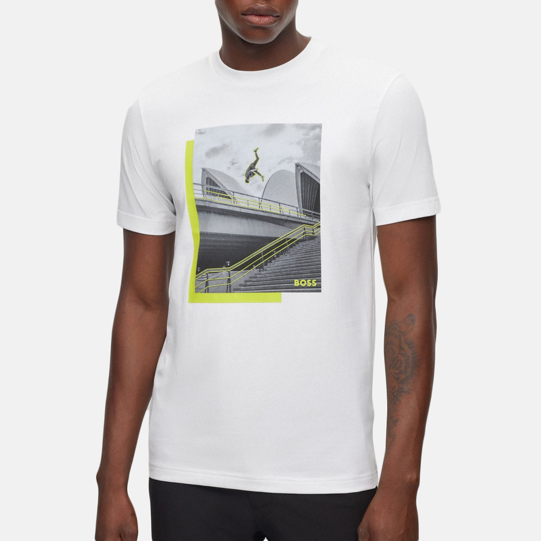 Camiseta - BOSS Photo-print T-shirt in stretch-cotton jersey White