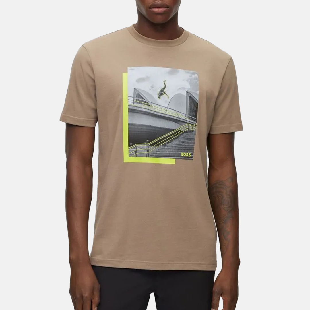 Camiseta - BOSS Photo-print T-shirt in stretch-cotton jersey Pastel Green
