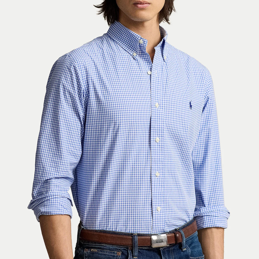 Camisa M/L - Polo Custom Fit Stretch Poplin Shirt Blue/white Check