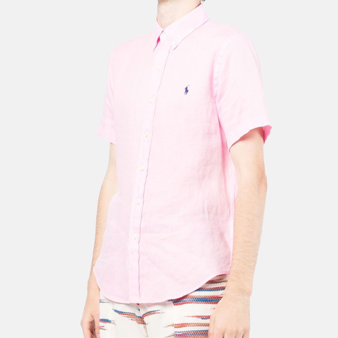 Camisa Polo M/C - Slim Fit Linen Shirt Pink