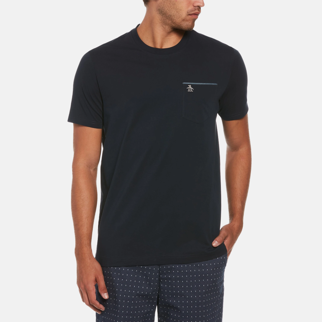 Camiseta Penguin Lisa Con Bolsillos Manga Corta Azul Oscuro