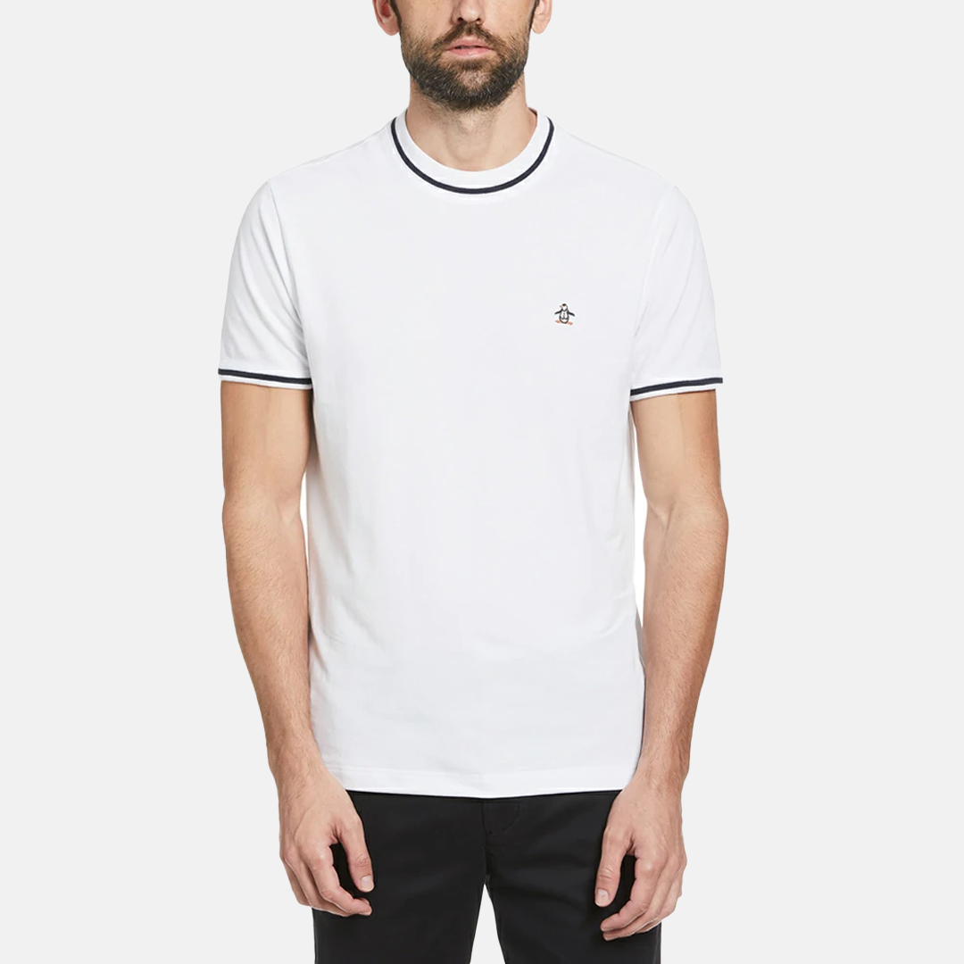 Camiseta de algodón Penguin rib tip blanco