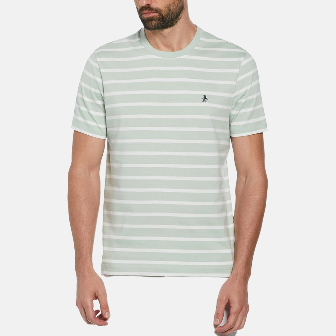 Camiseta Penguin Moda Rayas Algodin Manga Corta Verde Claro