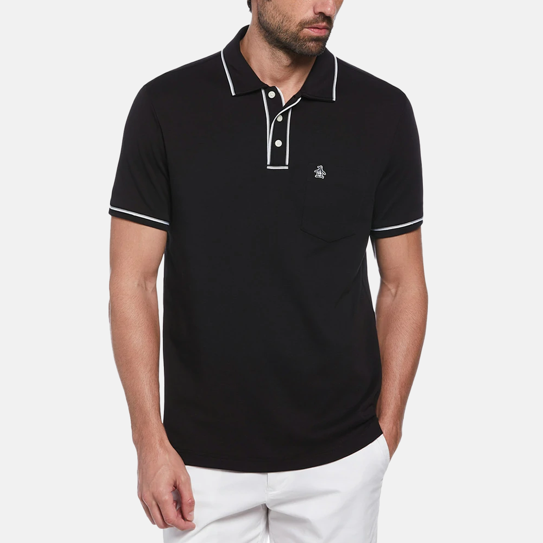 Polo Earl™ Basica Lisa Pique Manga Corta Negra Con Boton A Contraste