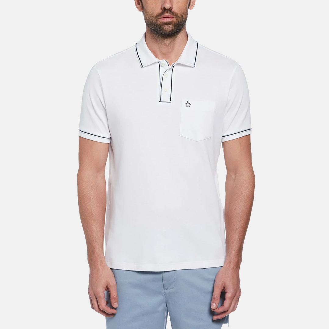 Polo Earl™ Basica Lisa Pique Manga Corta Blanca Con Boton