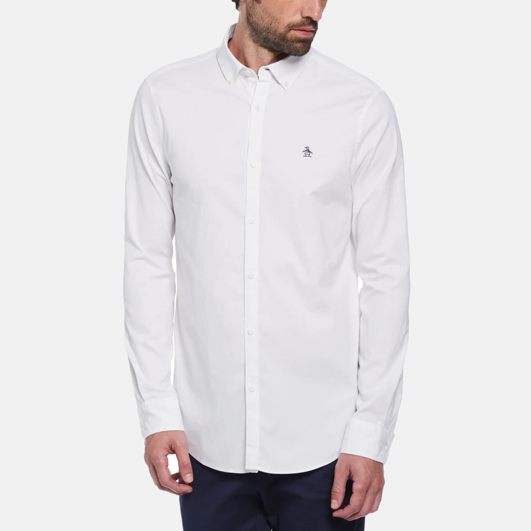 Camisa Penguin Moda Lisa Manga Larga Blanco