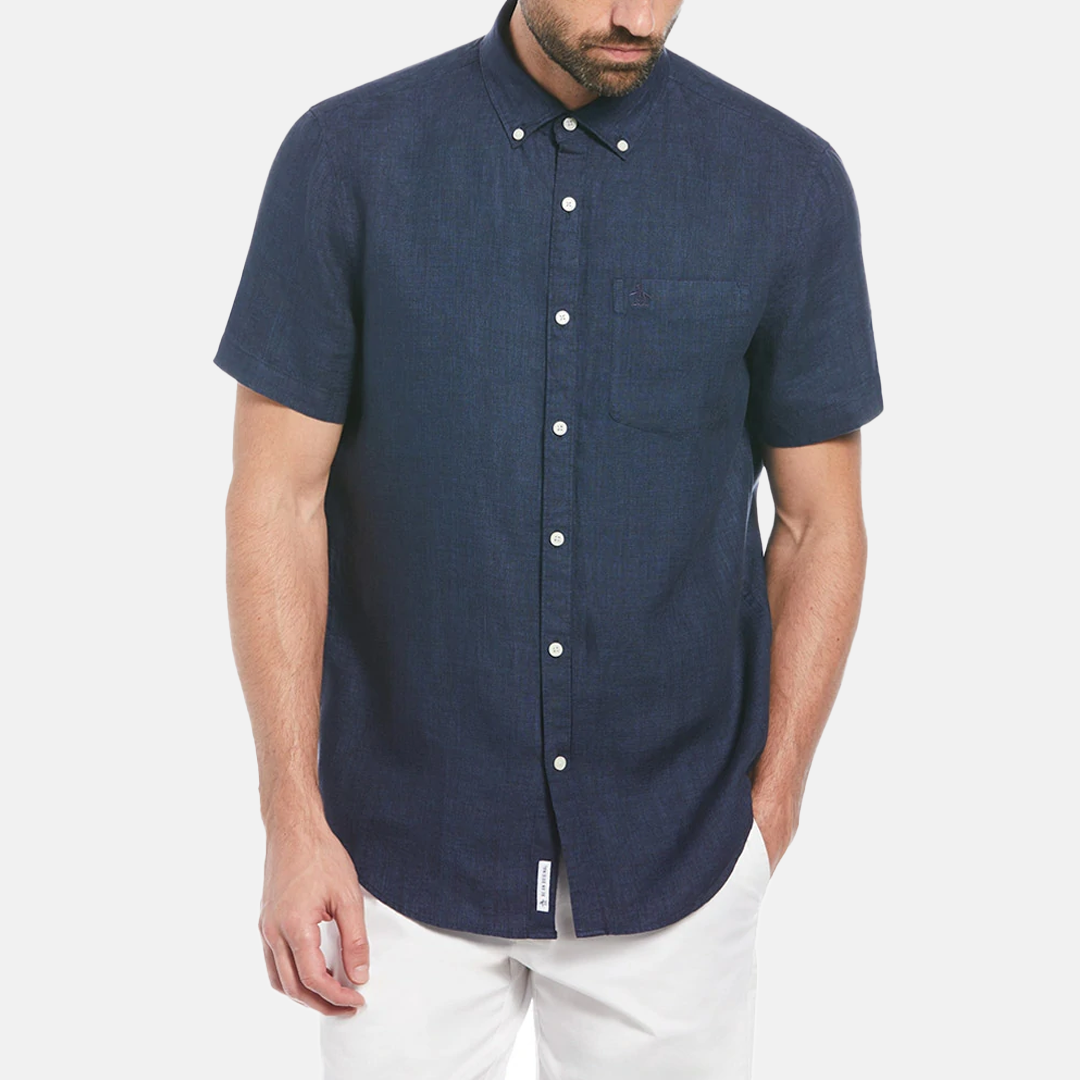 Camisa Penguin Moda Lisa Lino Manga Corta Ecovero™ Navy