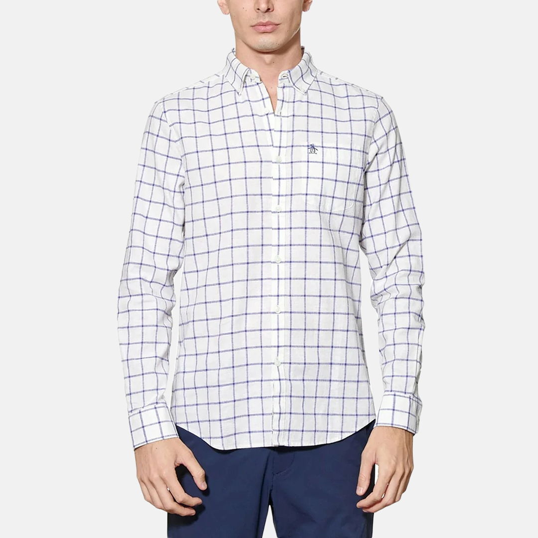 Camisa Moda De Cuadro Manga Larga Blanca