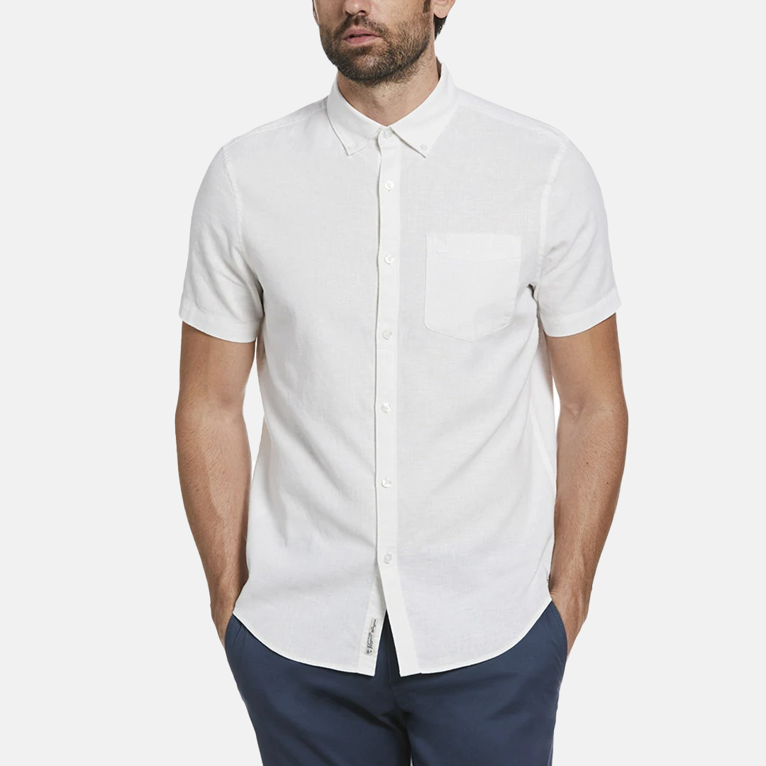 Camisa Penguin Moda Lisa Lino Manga Corta Ecovero™ White