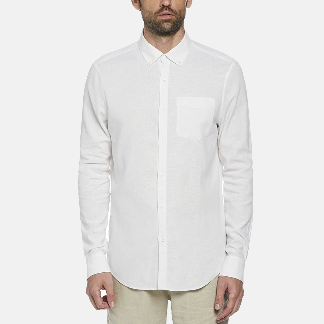 Camisa Penguin moda lisa lino manga larga ecovero™ Blanca