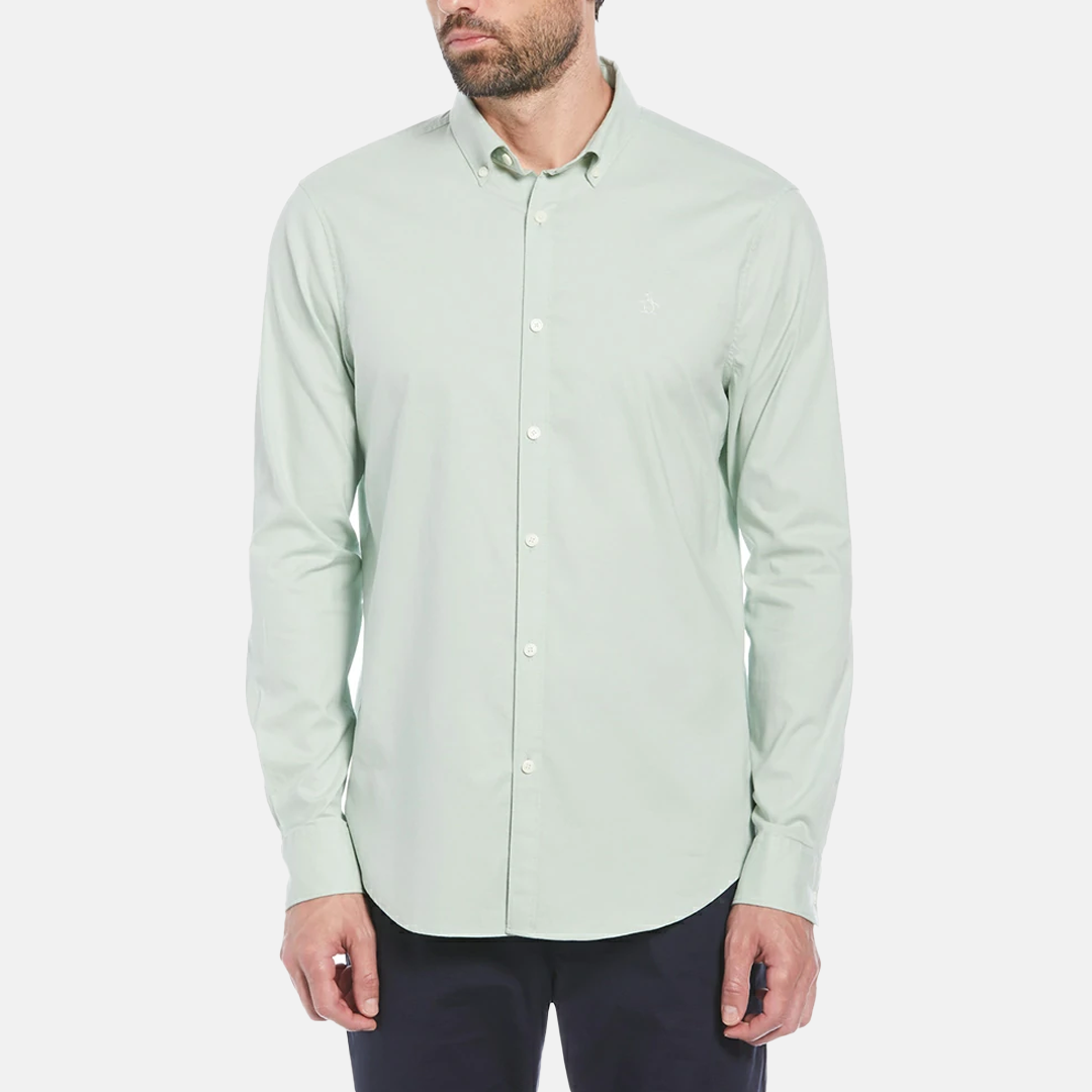 Camisa Penguin moda lisa lino manga larga ecovero™ Verde Claro