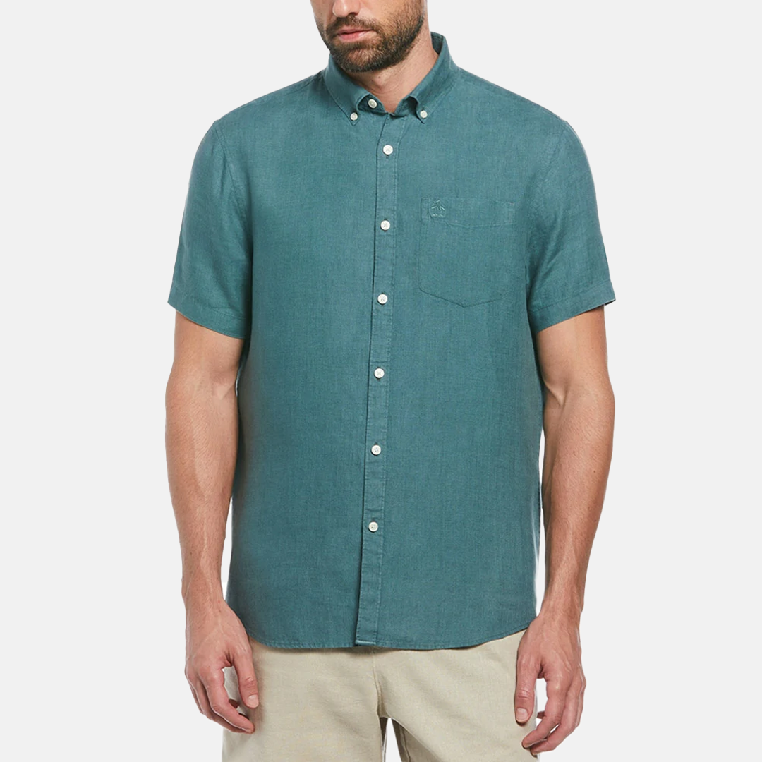 Camisa Penguin Moda Lisa Lino Manga Corta Ecovero™ Verde