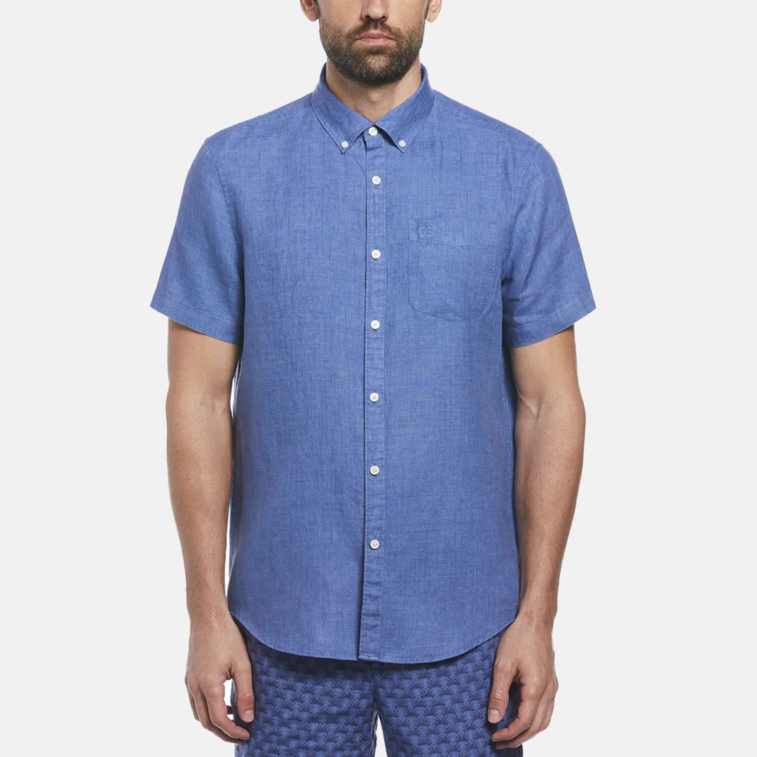 Camisa Penguin Moda Lisa Lino Manga Corta Ecovero™ Start Sapphire