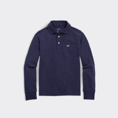 Sueter Vineyard Boys' Jersey Knit Long-Sleeve Polo Navy
