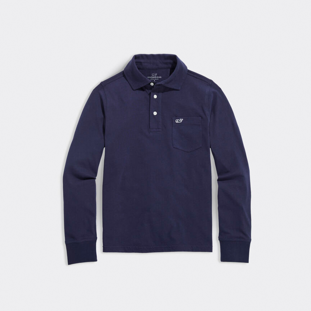 Sueter Vineyard Boys' Jersey Knit Long-Sleeve Polo Navy