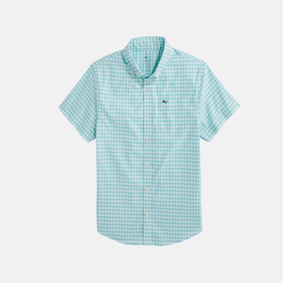 Camisa M/C Vineyard Boys' On-The-Go brrrº Gingham Shirt Aqua