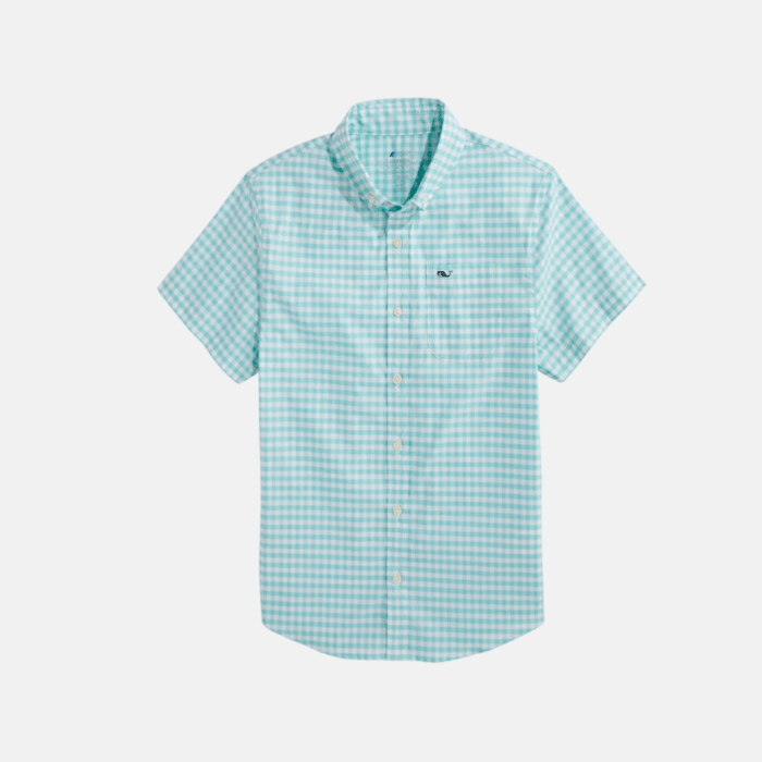Camisa M/C Vineyard Boys' On-The-Go brrrº Gingham Shirt Aqua