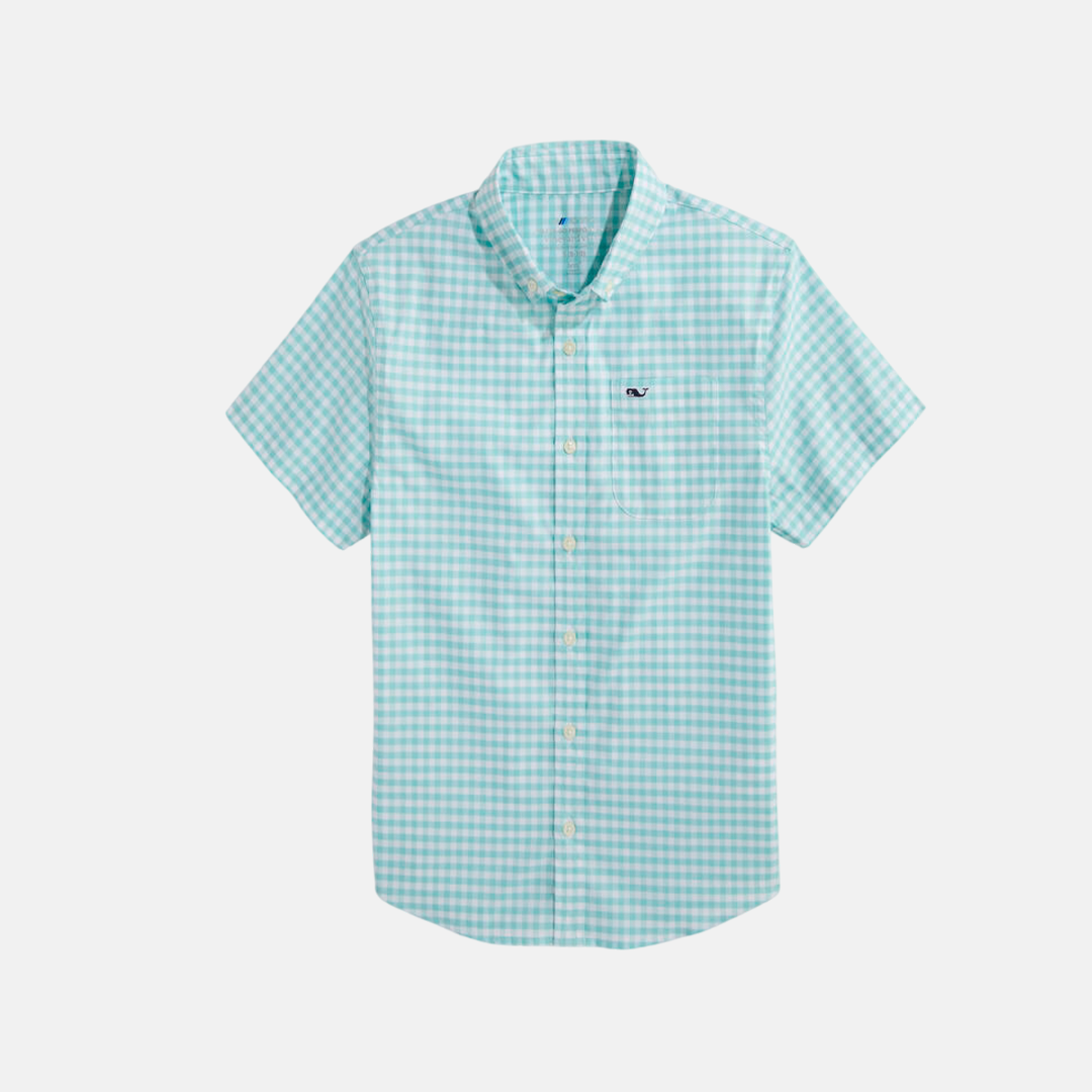 Camisa M/C Vineyard Boys' On-The-Go brrrº Gingham Shirt Aqua