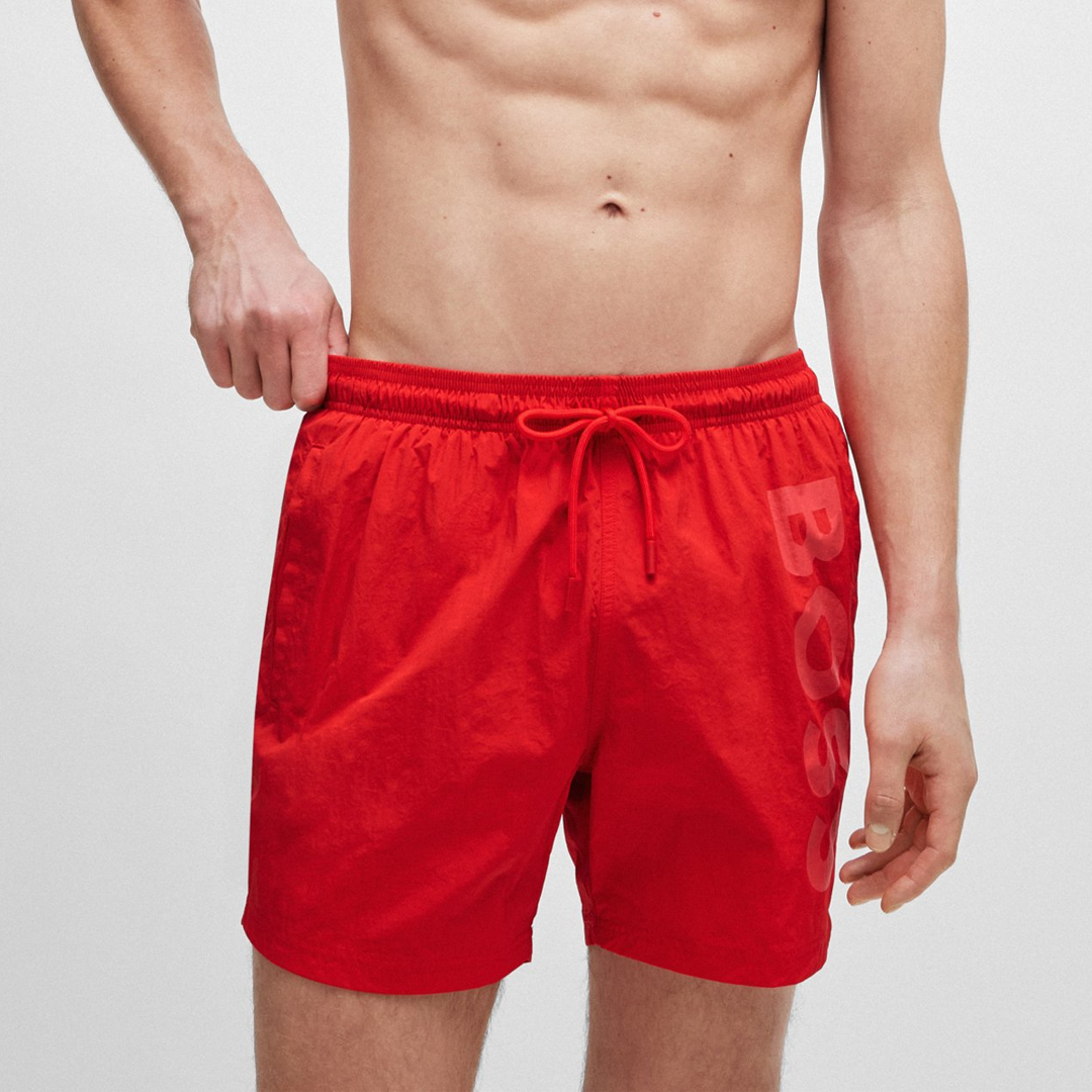 Calzoneta BOSS - Swim with full lining and logo print. Bright Red