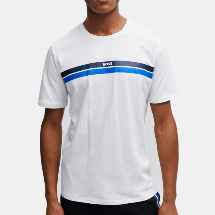 Camiseta BOSS de pijama de raya con logo - White