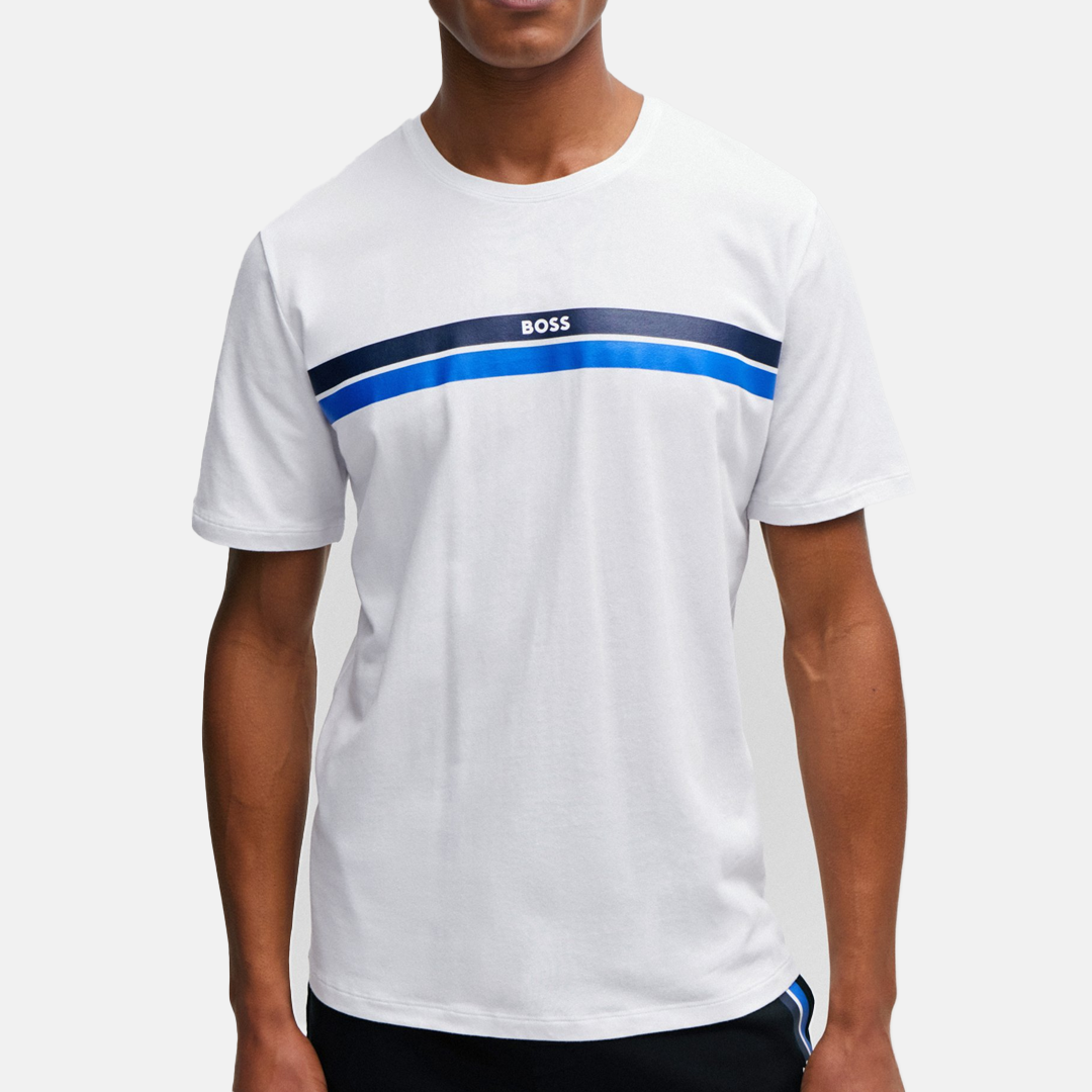 Camiseta BOSS de pijama de raya con logo - White