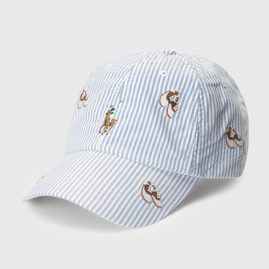 Gorra a rayas azul Oxford con logo de caballo de Polo Ralph Lauren