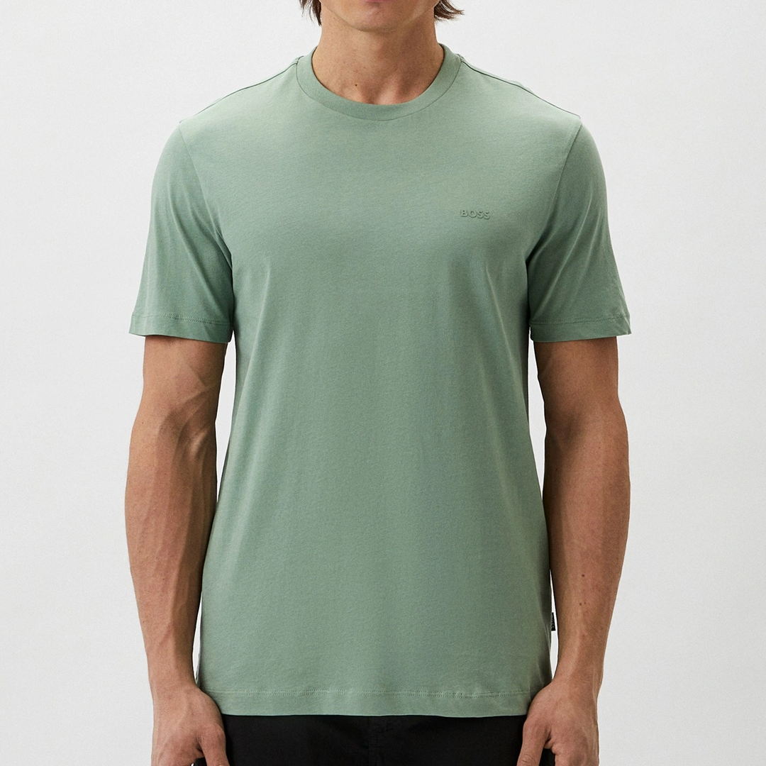 Cotton-jersey BOSS T-shirt with rubber-print logo Light Green Pastel