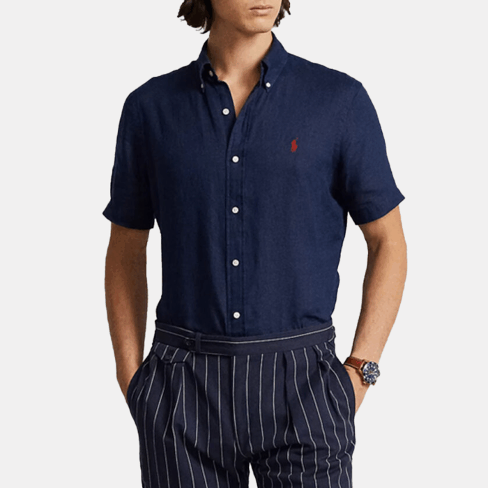 Camisa M/C Custom Fit Linen Shirt Navy