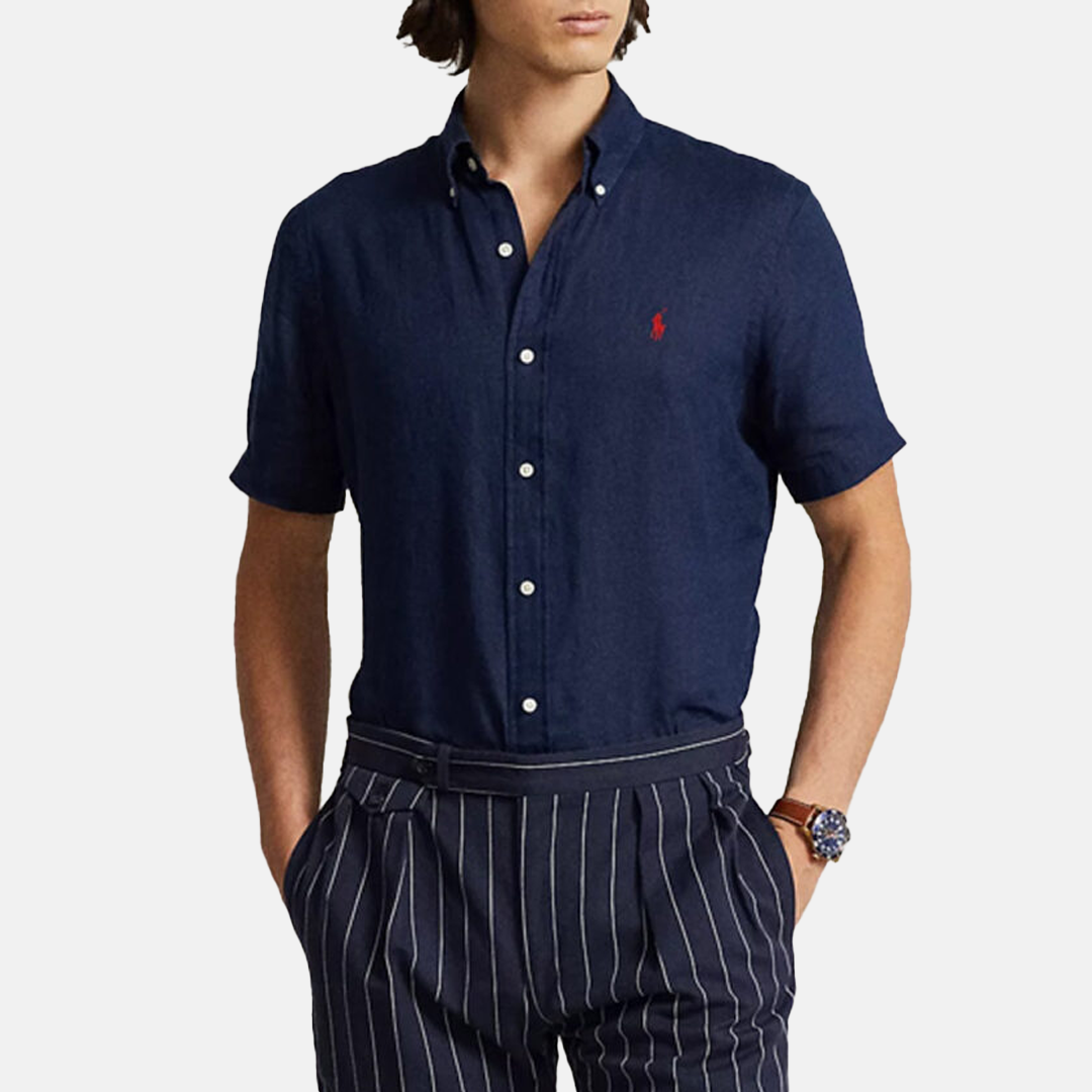 Camisa M/C Custom Fit Linen Shirt Navy