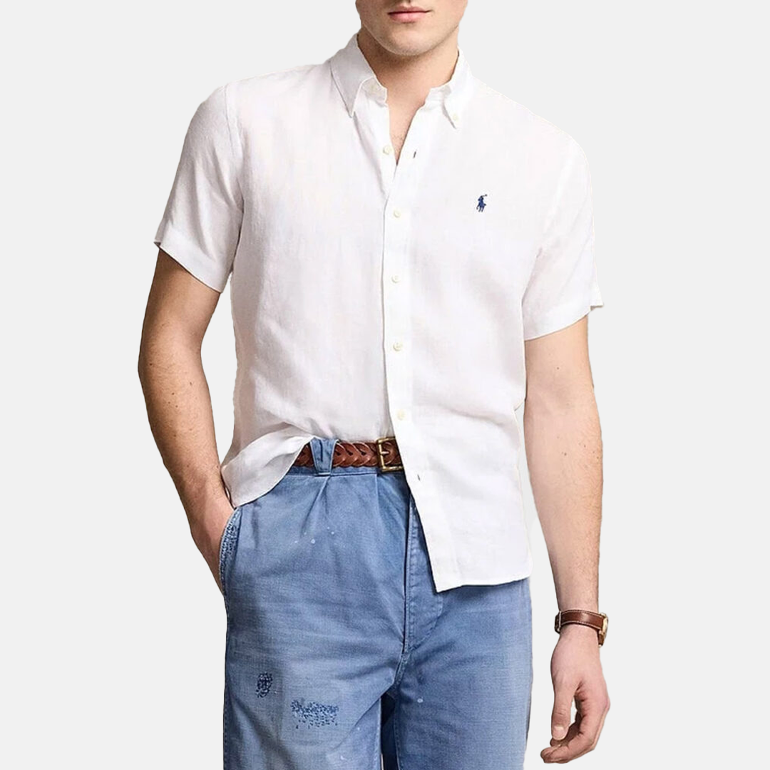 Camisa M/C Custom Fit Linen Shirt White