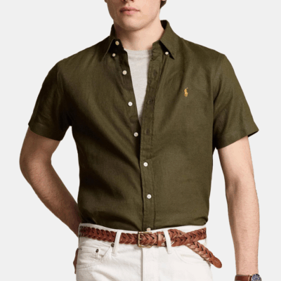 Camisa M/C Custom Fit Linen Shirt Olive Green