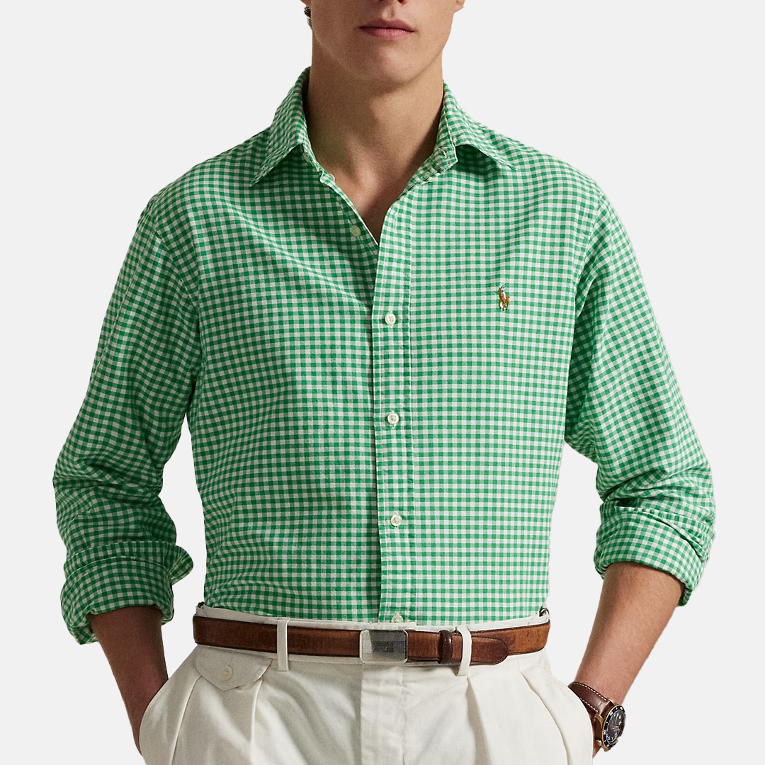 Camisa POLO M/L Custom Fit Gingham Oxford Summer Emerald/White