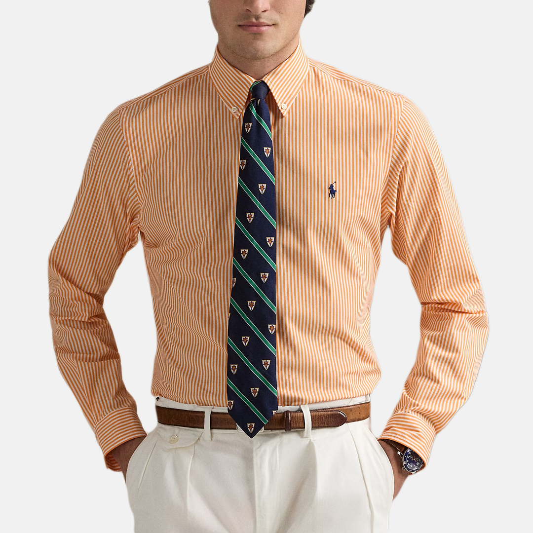 Camisa POLO M/L Custom Fit Gingham Oxford Soft Clement Orange