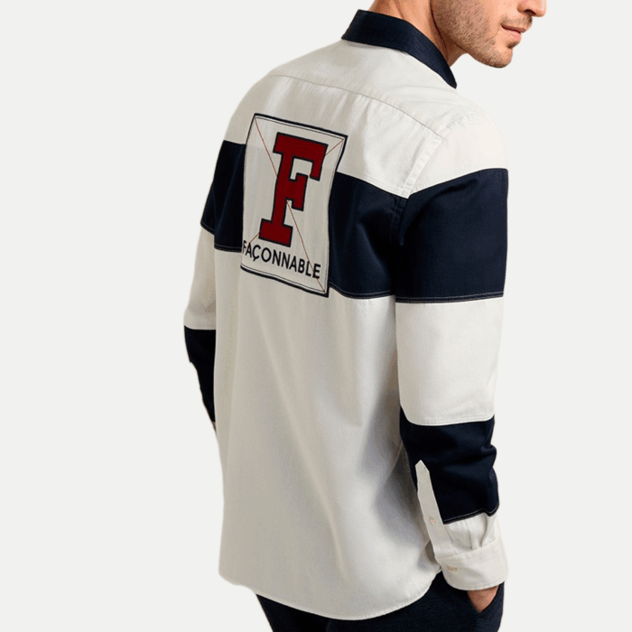 Camisa M/L facconable shirt-white-navy Back Patch - Imagen 3