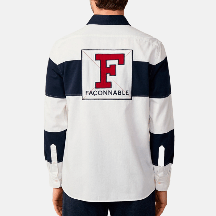 Camisa M/L facconable shirt-white-navy Back Patch - Imagen 2
