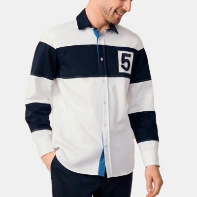 Camisa M/L facconable shirt-white-navy Back Patch
