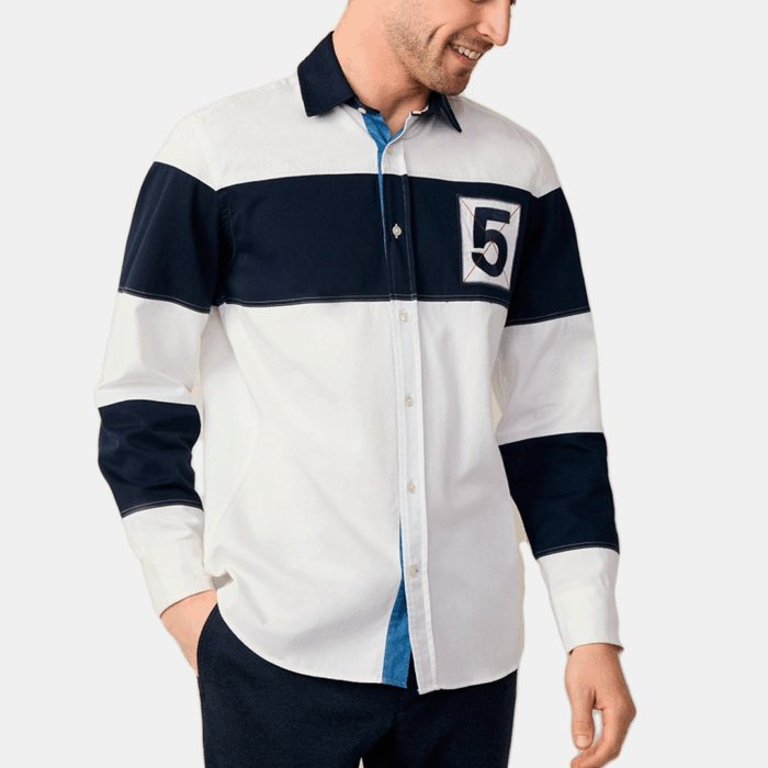 Camisa M/L facconable shirt-white-navy Back Patch