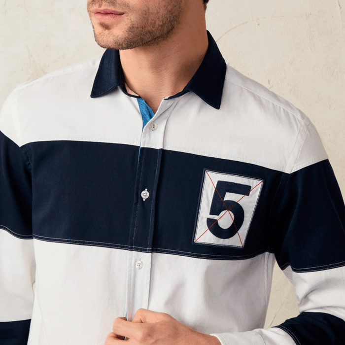 Camisa M/L facconable shirt-white-navy Back Patch - Imagen 4