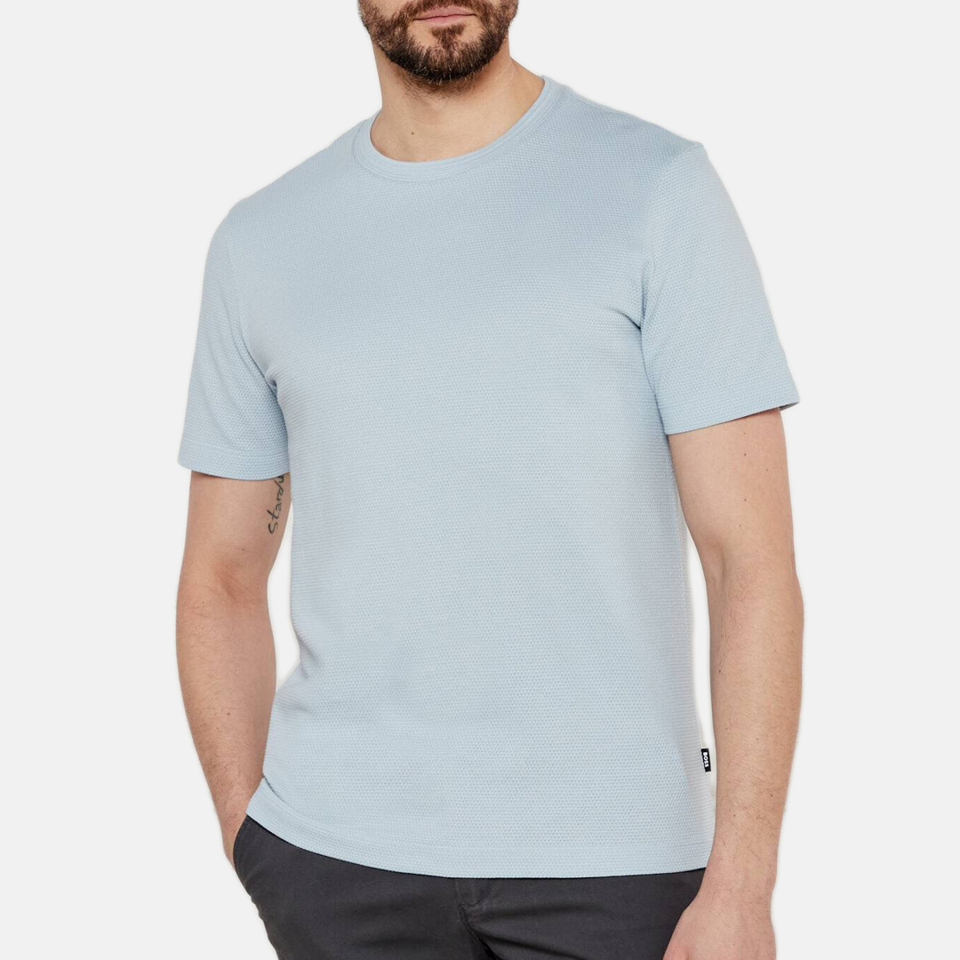 Camiseta BOSS - with bubble-jacquard structure Light Blue