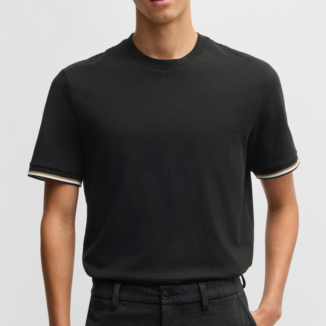 Camiseta BOSS - Thompson with signature-stripe cuffs Black