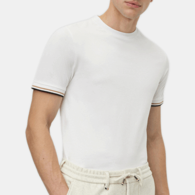 Camiseta BOSS - Thompson with signature-stripe cuffs White