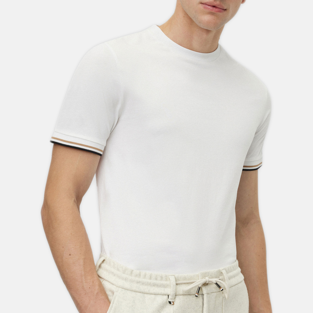 Camiseta BOSS - Thompson with signature-stripe cuffs White