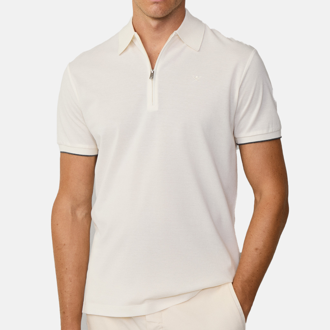 Camisa Hackett polo cremallera manga corta fit clásico White